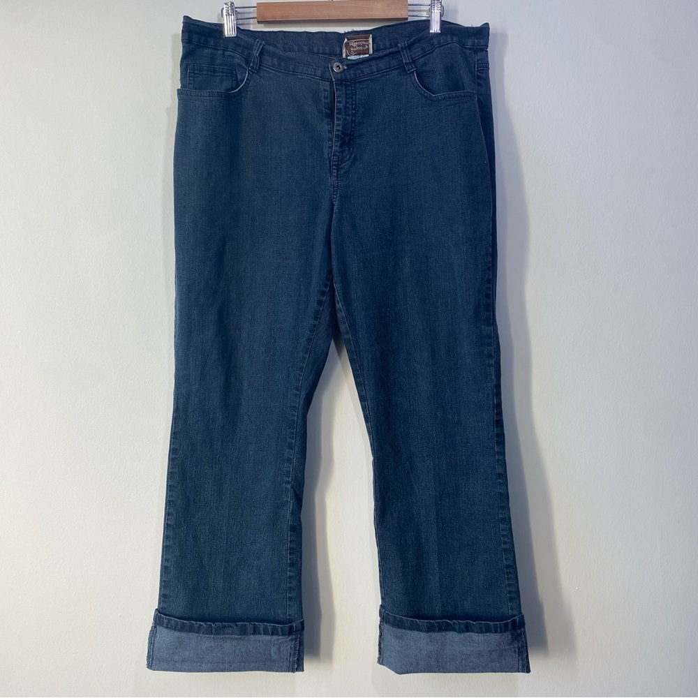 Dark Blue Rolled Cuff Straight Leg Stretch Jeans